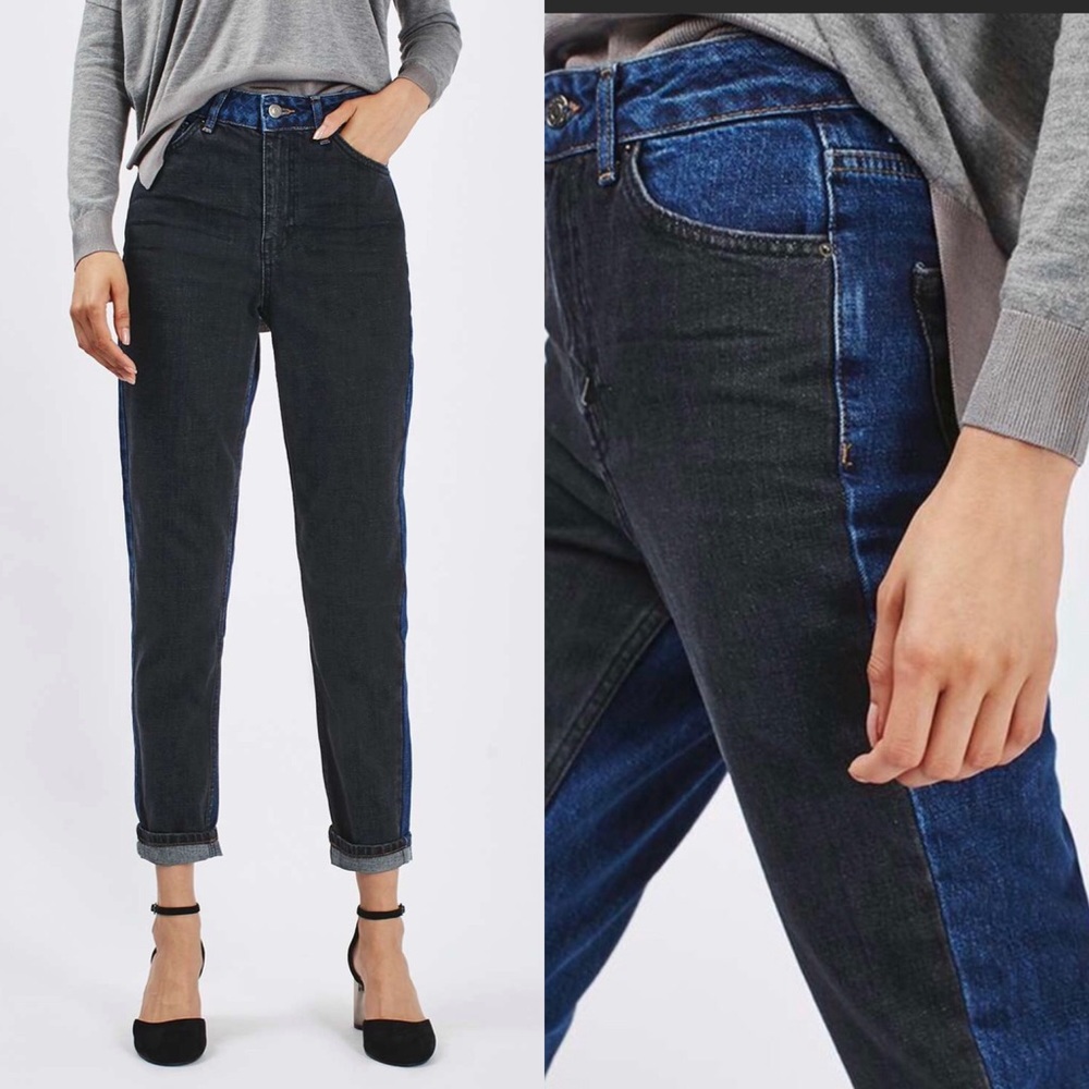 Topshop Moto Mom Jean Two Tone Colorblock Tapered Leg High Rise 30